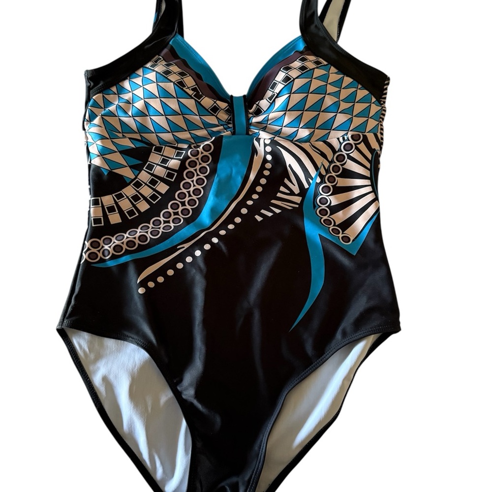 Geometric Black and Blue One Piece Swimsuit
